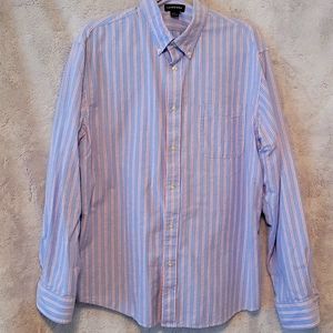 LANDS' END vintage oxford button-down shirt, blue with red/white stripe L